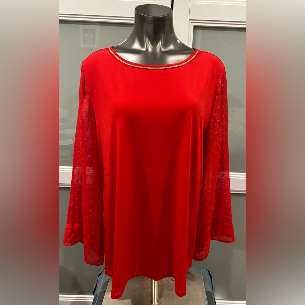 JM COLLECTION WOMEN'S TUNIC TOP WITH GOLDEN-NECKLINE-TRIM